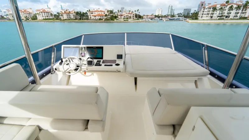 Yachtooma Yacht Photos Pics Luxurious 2017 Present Yachts 680 helm with scenic waterfront view.