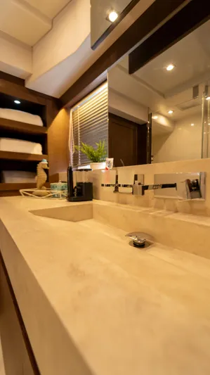 Yachtooma Yacht Photos Pics Luxurious bathroom interior of 2017 Present Yachts 680 with modern fixtures and elegant design.