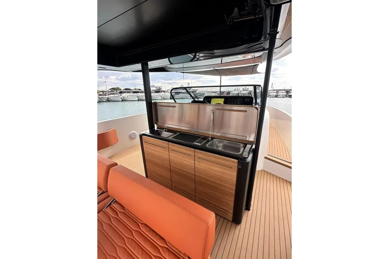  Yacht Photos Pics 2025 Cranchi A46 Luxury Tender interior with sleek kitchen and modern design.