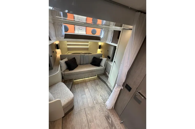  Yacht Photos Pics Interior of 2025 Cranchi A46 Luxury Tender, featuring elegant seating and modern design.