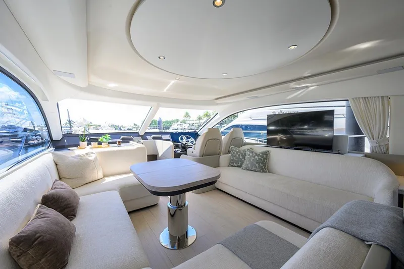 Bg 53 Yacht Photos Pics Luxurious interior of 2024 Azimut 53 Fly yacht with elegant seating and modern decor.
