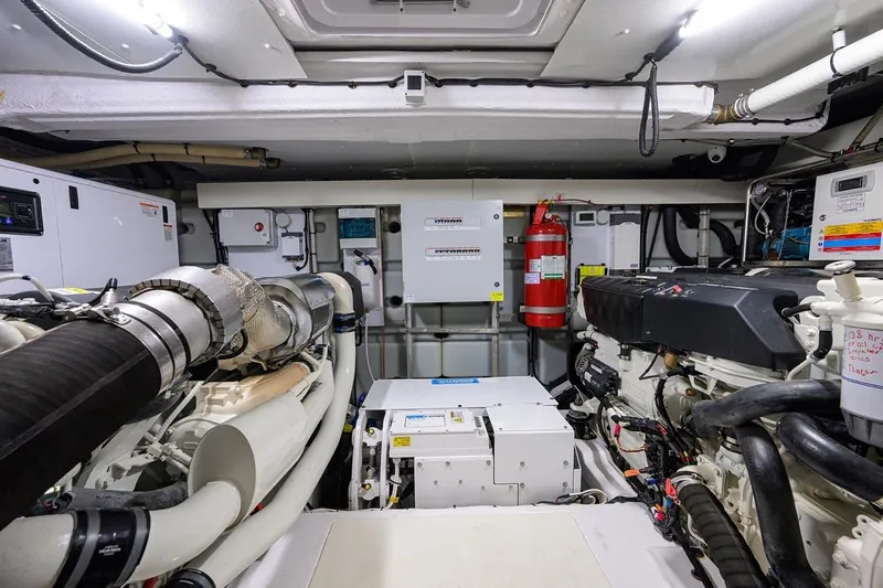 Bg 53 Yacht Photos Pics Engine room of 2024 Azimut 53 Fly yacht, showcasing advanced machinery and equipment.