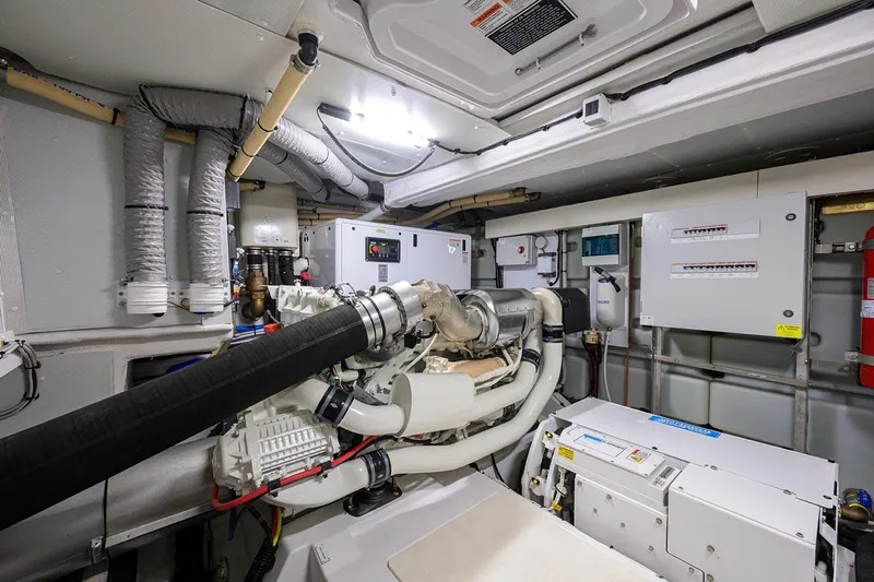 Bg 53 Yacht Photos Pics Engine room of 2024 Azimut 53 Fly yacht, showcasing advanced machinery and equipment.