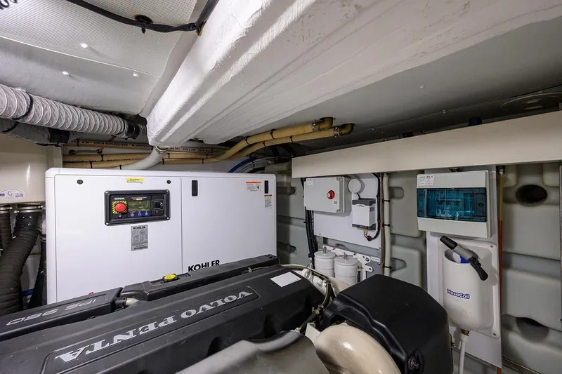 Bg 53 Yacht Photos Pics Engine room of 2024 Azimut 53 Fly yacht with Kohler generator and Volvo Penta engine.