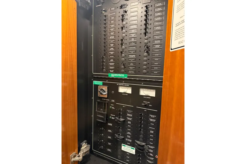 Orion Yacht Photos Pics Electrical control panel inside a 2004 Carver 460 Voyager yacht.