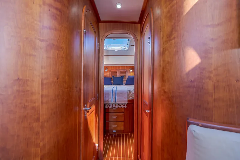 Maine Squeeze Yacht Photos Pics Luxurious wooden interior of 2009 Hinckley Talaria 44 MY yacht cabin.