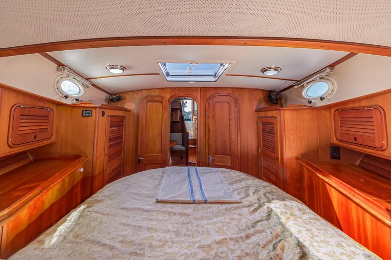 Maine Squeeze Yacht Photos Pics Luxurious 2009 Hinckley Talaria 44 MY yacht cabin with elegant wood interior.