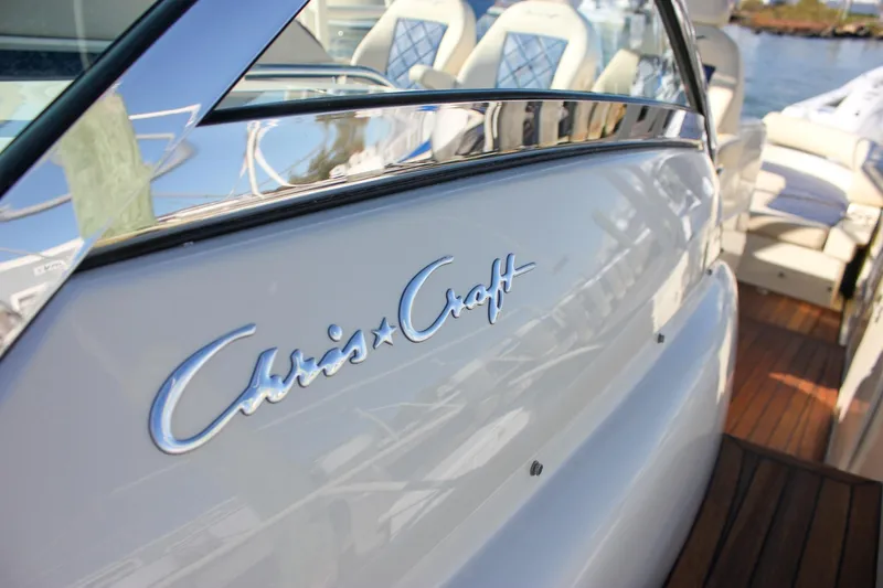 Phoenix Yacht Photos Pics 2017 Chris-Craft Launch 38 boat with elegant interior and logo detail.