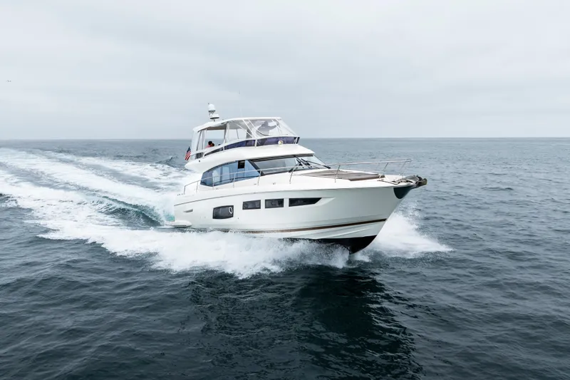 Seeworthy Yacht Photos Pics Luxury 2018 Prestige 560 yacht cruising on open sea.