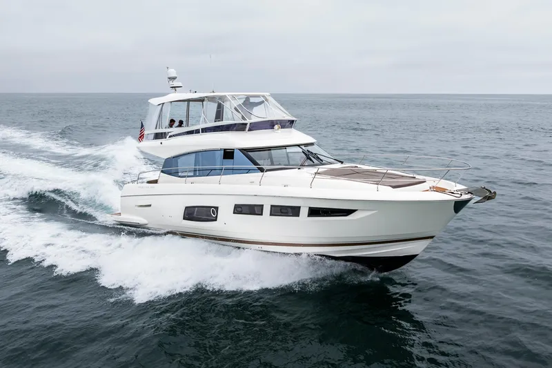 Seeworthy Yacht Photos Pics 2018 Prestige 560 yacht cruising on open sea, showcasing sleek design and luxury features.