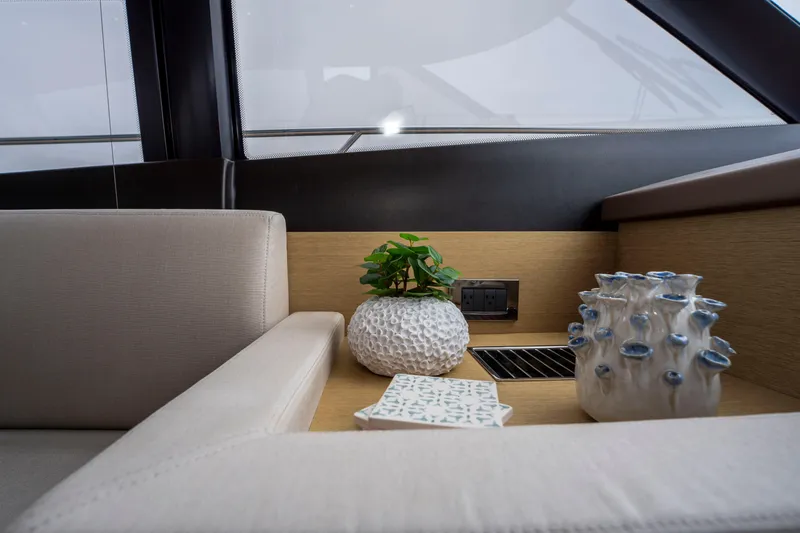 Seeworthy Yacht Photos Pics Luxurious interior of 2018 Prestige 560 yacht with elegant decor and modern design elements.