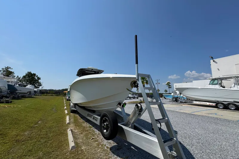  Yacht Photos Pics 2022 Nor-Tech 392 Super Fish boat on trailer under clear blue sky.