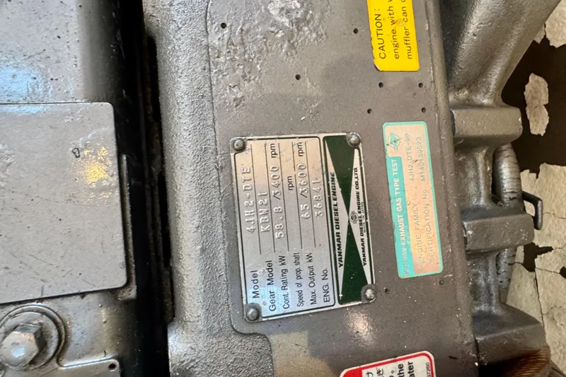 Symphony V Yacht Photos Pics Yanmar diesel engine plate on a 1999 Hinckley Sou'wester 52 sailboat.