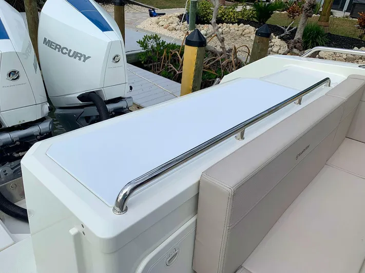  Yacht Photos Pics Hussar Skamander 920 Explorer MAX 2022 boat with Mercury engines, rear seating area.