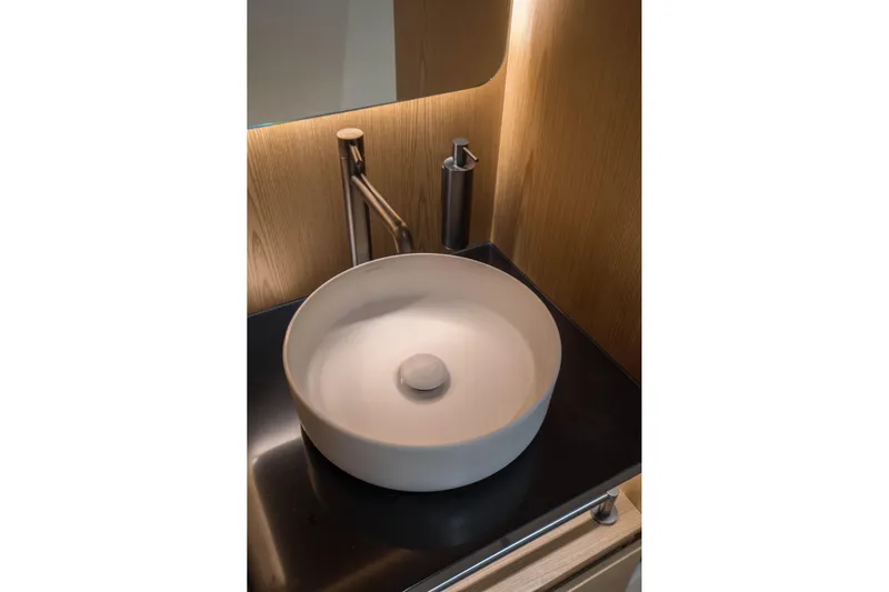 R2d2 Yacht Photos Pics Modern bathroom sink on Sunreef 55 Ultima yacht, 2025 model.