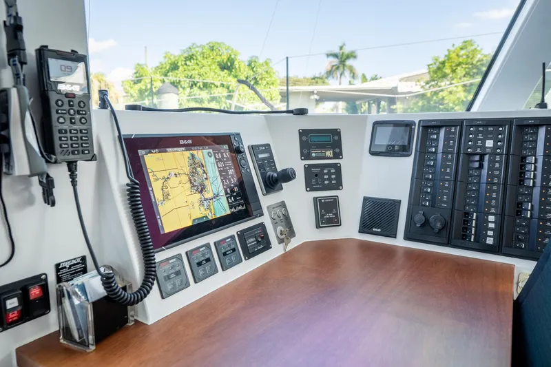 Crux Yacht Photos Pics Cockpit of 2017 Harvey Yachts 58, featuring navigation and communication equipment.