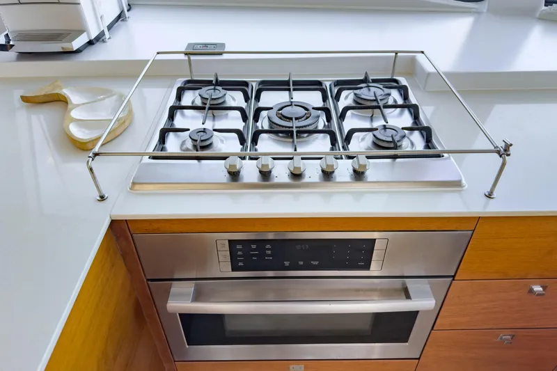 Crux Yacht Photos Pics Modern kitchen stove and oven on Harvey Yachts 58, 2017 model.