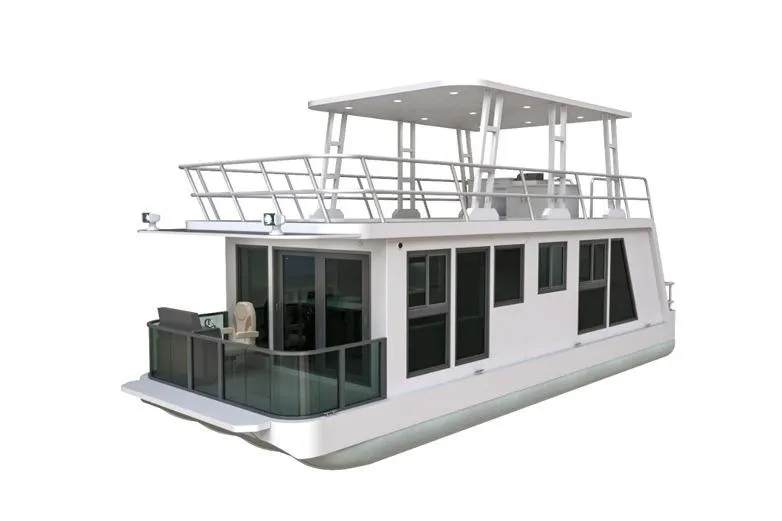  Yacht Photos Pics Modern 2025 custom houseboat with sleek design and spacious upper deck.