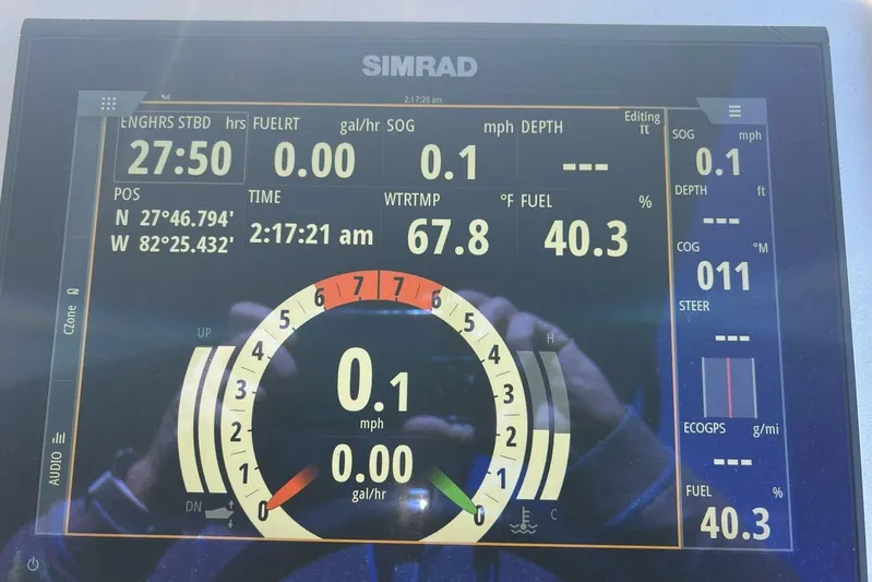  Yacht Photos Pics Simrad marine display showing navigation data for Premier 330 Escalante, 2023 model.
