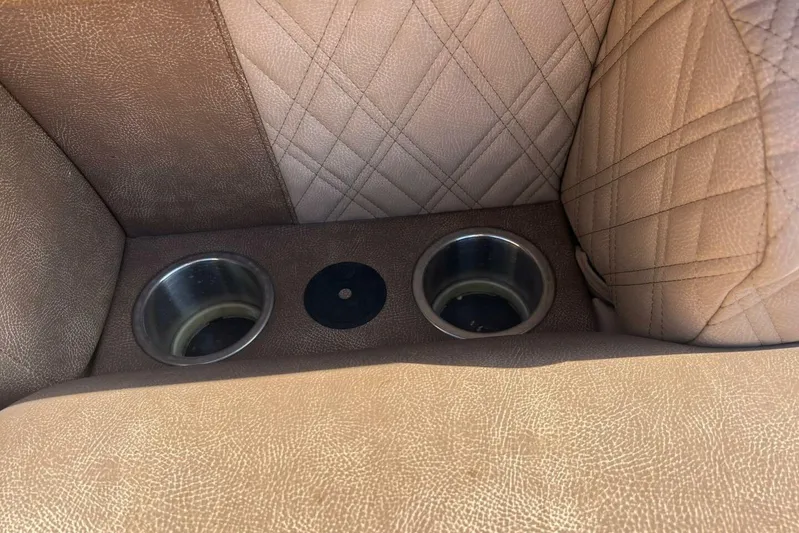  Yacht Photos Pics Luxurious brown leather interior with cup holders in 2023 Premier 330 Escalante.