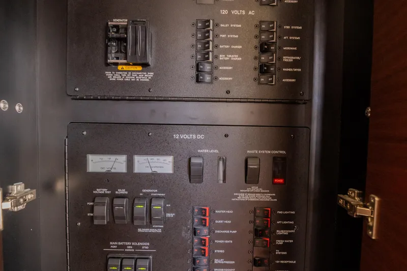 Sol E Mar IV Yacht Photos Pics Electrical control panel on a 2015 Sea Ray 510 Sundancer yacht.