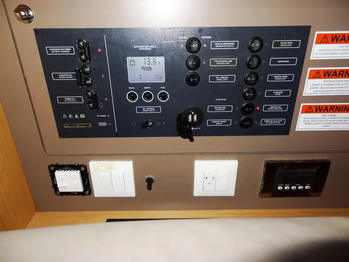 America Yacht Photos Pics Control panel of a 2018 Beneteau Oceanis 38 sailboat.