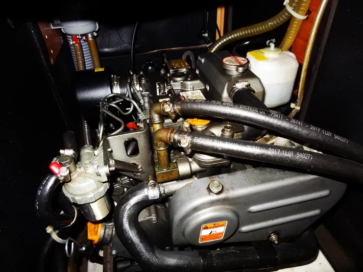 America Yacht Photos Pics Engine compartment of a 2018 Beneteau Oceanis 38 sailboat.