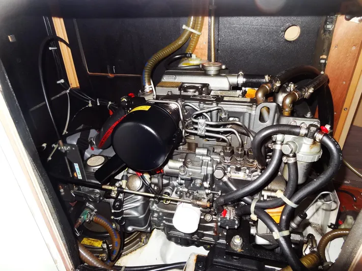 America Yacht Photos Pics Engine compartment of a 2018 Beneteau Oceanis 38 sailboat.