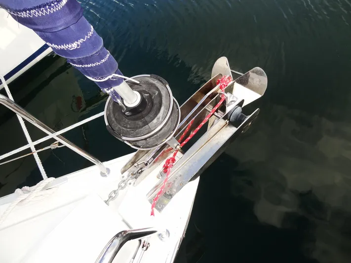 America Yacht Photos Pics 2018 Beneteau Oceanis 38 sailboat bow with anchor and furling system.