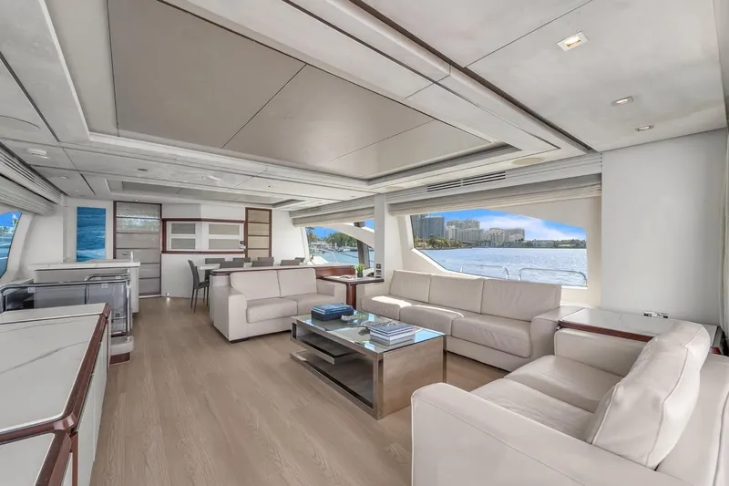 Bt2 Yacht Photos Pics Luxurious interior of 2010 Azimut 95 yacht with modern furnishings and scenic ocean view.