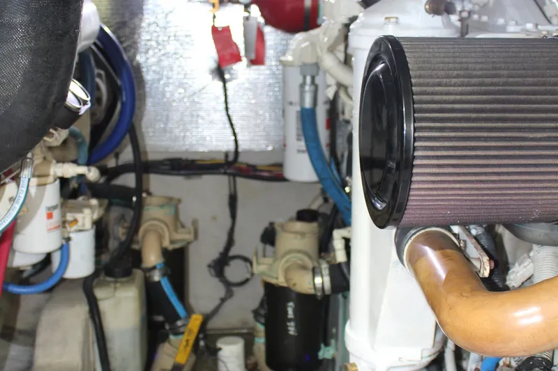 Passst Times Yacht Photos Pics Engine room of a 2005 Sea Ray 420 Sedan Bridge with visible components and wiring.