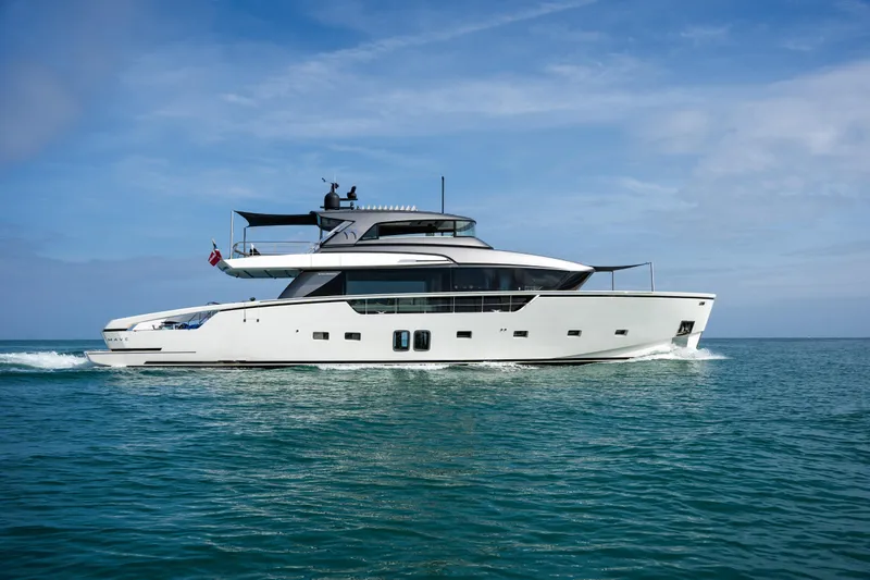 Mave Yacht Photos Pics Luxury Sanlorenzo SX88 yacht cruising on open water, 2020 model.