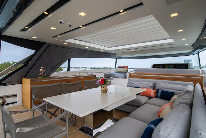 Mave Yacht Photos Pics Luxurious 2020 Sanlorenzo SX88 yacht interior with modern seating and dining area.