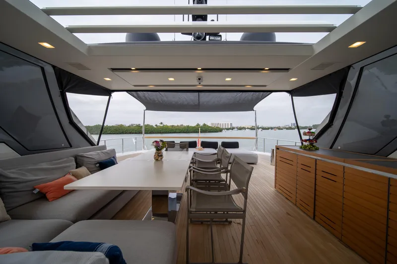 Mave Yacht Photos Pics Luxurious 2020 Sanlorenzo SX88 yacht interior with elegant seating and dining area.