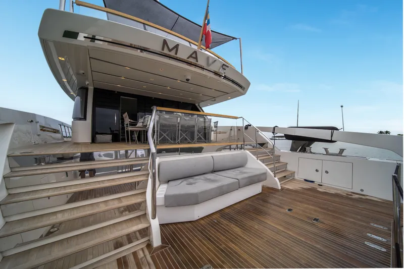 Mave Yacht Photos Pics Luxurious 2020 Sanlorenzo SX88 yacht deck with seating and elegant design.