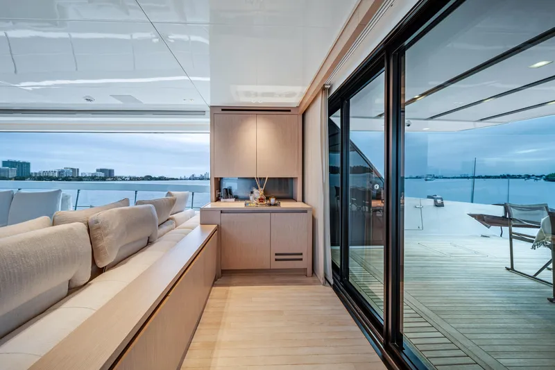 Mave Yacht Photos Pics Luxurious interior of 2020 Sanlorenzo SX88 yacht with ocean view and modern design.