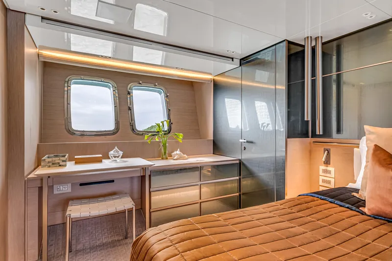 Mave Yacht Photos Pics Luxurious Sanlorenzo SX88 2020 yacht cabin with modern design and elegant furnishings.