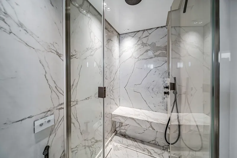 Mave Yacht Photos Pics Luxurious marble shower in 2020 Sanlorenzo SX88 yacht bathroom.