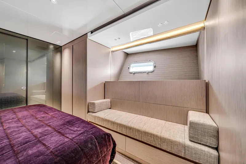 Mave Yacht Photos Pics Luxurious interior of 2020 Sanlorenzo SX88 yacht with modern design and cozy seating.