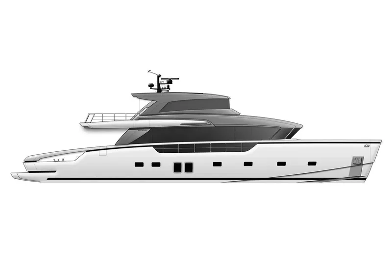 Mave Yacht Photos Pics 2020 Sanlorenzo SX88 yacht, sleek design, side profile illustration.