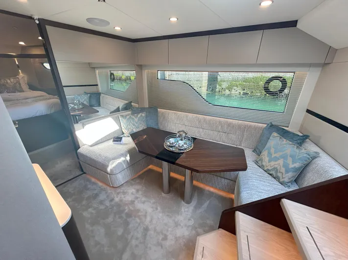 Mby Motor Boat Of The Year 2025 Yacht Photos Pics Luxurious interior of 2025 Fairline Targa 40 yacht with elegant seating and modern decor.