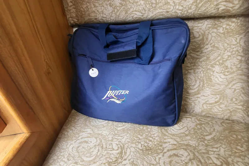 Karan Light Yacht Photos Pics Blue Jupiter bag on patterned seat, 2004 model.