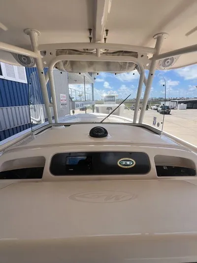  Yacht Photos Pics 2012 Grady-White 336 Canyon boat dashboard with marina view.