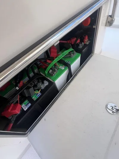  Yacht Photos Pics Batteries in a 2012 Grady-White 336 Canyon boat compartment.