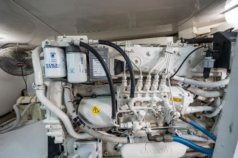 Business Yacht Photos Pics Volvo engine in a Post 42 model, 2001, with visible filters and wiring.