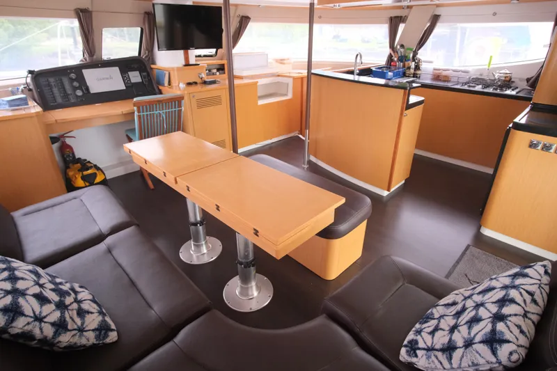 Northern Lynx Yacht Photos Pics Spacious interior of 2011 Fountaine Pajot Salina 48 Evolution Maestro catamaran.