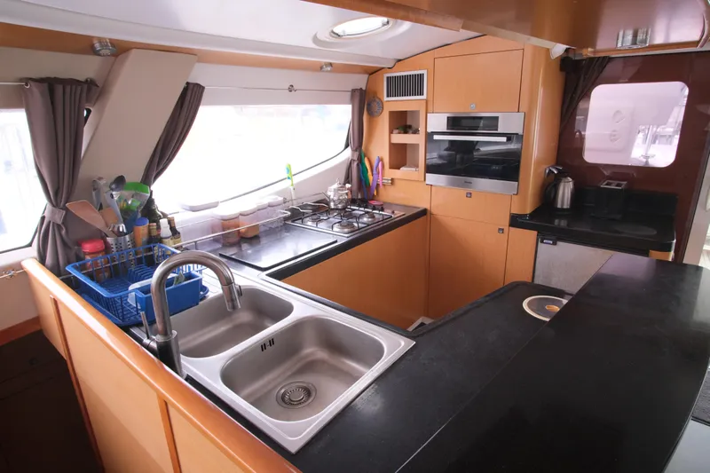 Northern Lynx Yacht Photos Pics Modern kitchen in 2011 Fountaine Pajot Salina 48 Evolution Maestro yacht.