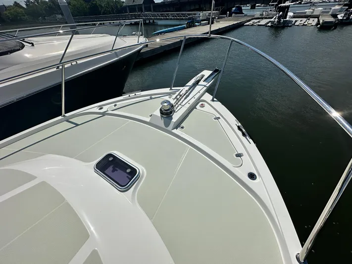 Katahdin Yacht Photos Pics Bow of 2020 Back Cove 41 yacht docked at marina.