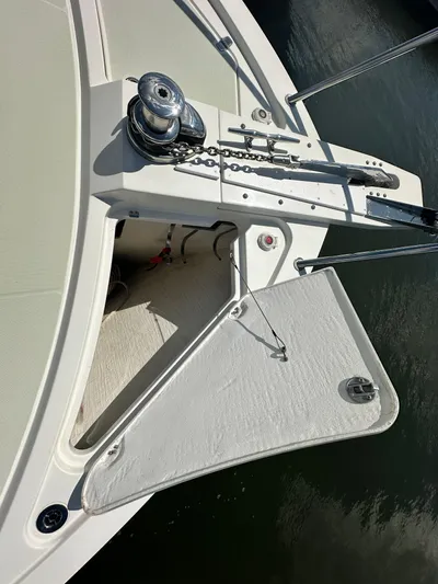 Katahdin Yacht Photos Pics 2020 Back Cove 41 boat anchor system with open hatch and winch.