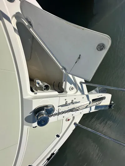 Katahdin Yacht Photos Pics 2020 Back Cove 41 yacht deck detail with anchor and winch system.